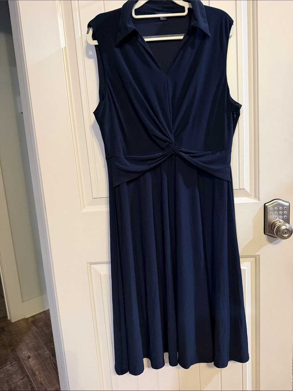 Tommy Hilfiger Navy Twist-Front Collared Sleeveless Dress